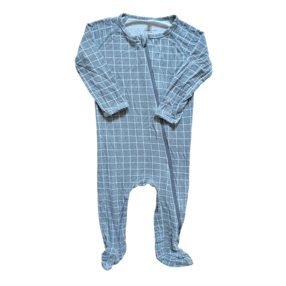 Quincy Mae Grey Checked Footie Sleeper 6-12m